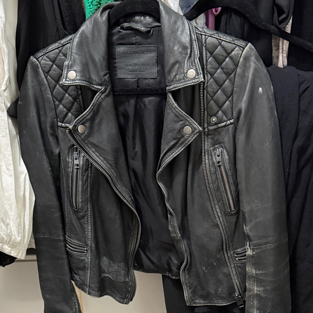 All Saints Quilted Black Leather Jacket